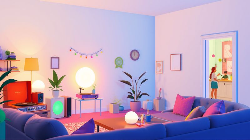 Un salón acogedor celebra con luz suave