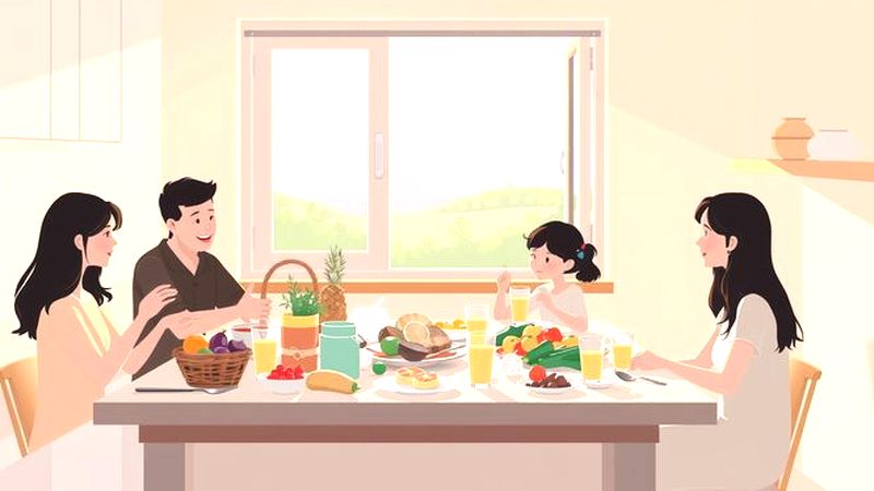 Una familia feliz comparte comida tranquila