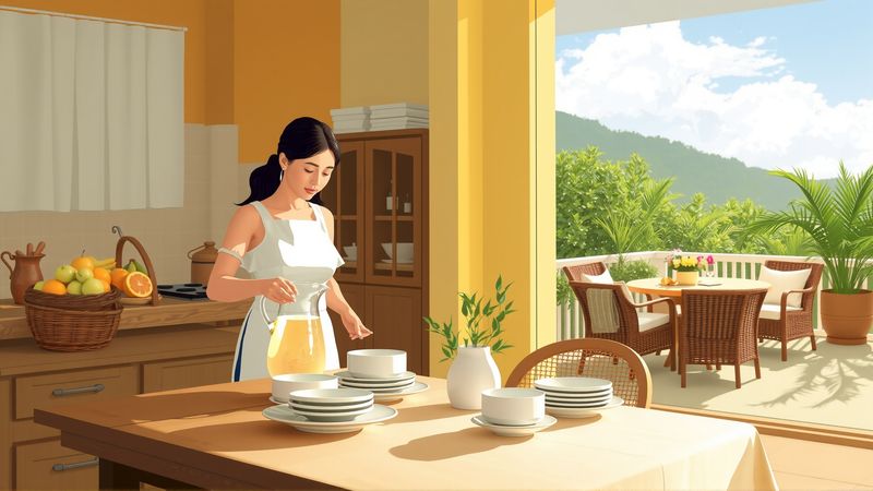 Una cocina serena y elegante invita a la convivencia