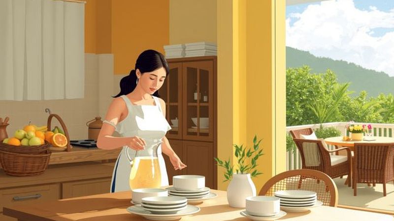 Una cocina serena y elegante invita a la convivencia