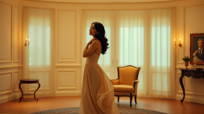 Una figura serena irradia calma y elegancia
