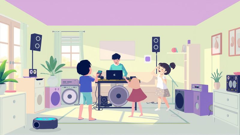 Familia disfruta música en ambiente alegre