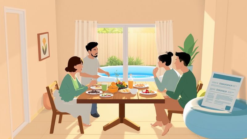 Familia tranquila disfruta comida y seguridad