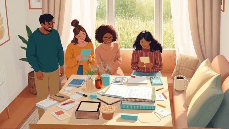 Un grupo creativo organiza elementos bellamente