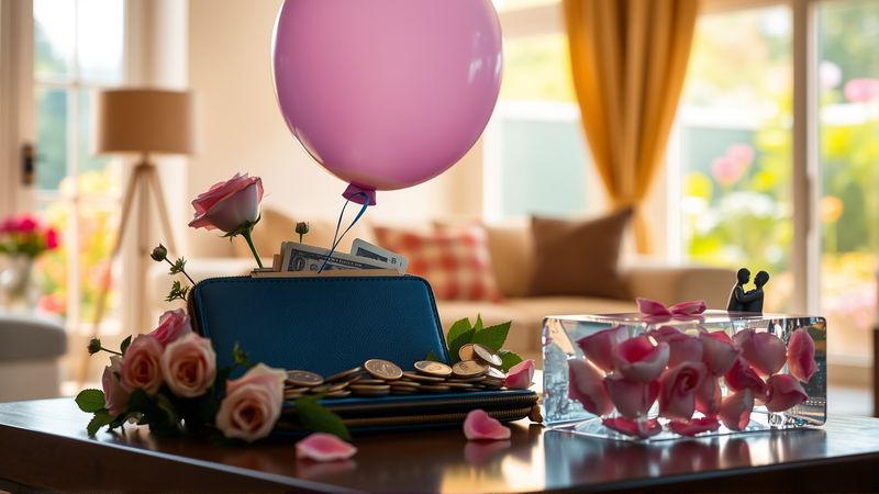 Un globo azul-rosa flota en romance