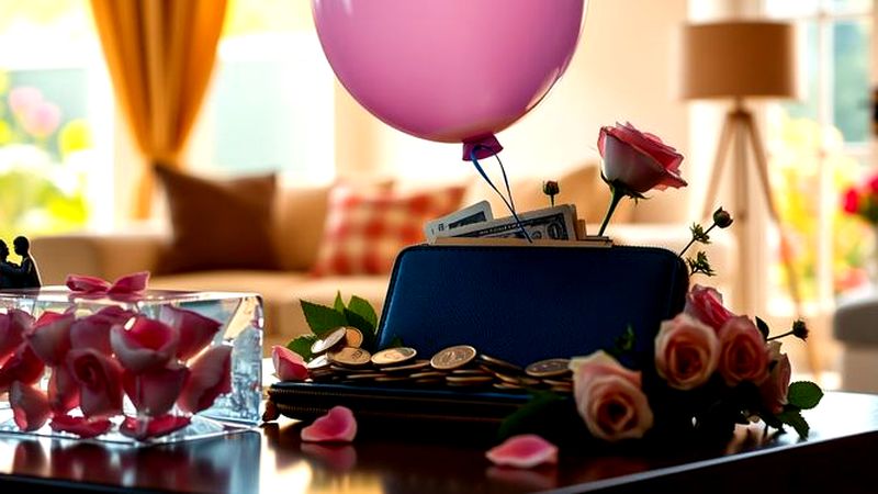 Un globo azul-rosa flota en romance