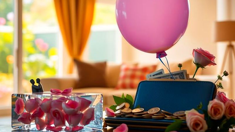 Un globo azul-rosa flota en romance