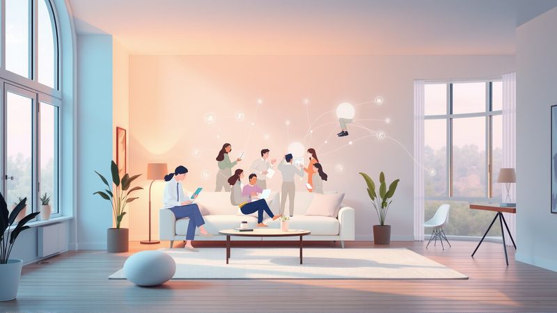 Un espacio digital sereno colabora armoniosamente